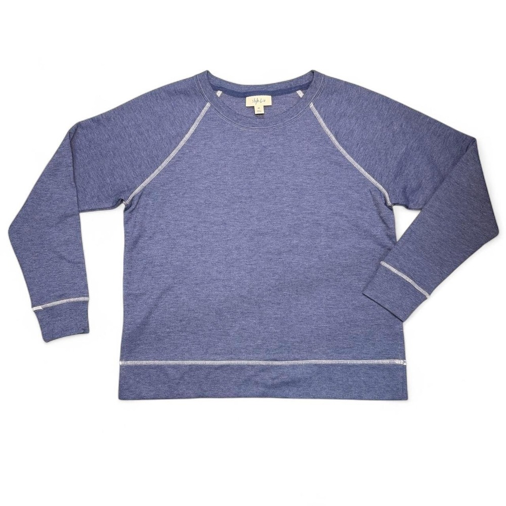 Women's blue long sleeve XS lightweight sweatshirt with white stitching